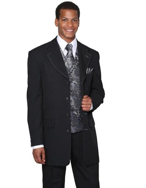 Black Suit Grey Vest - Black Suit With Vest - Classic Fit Pleated Pants