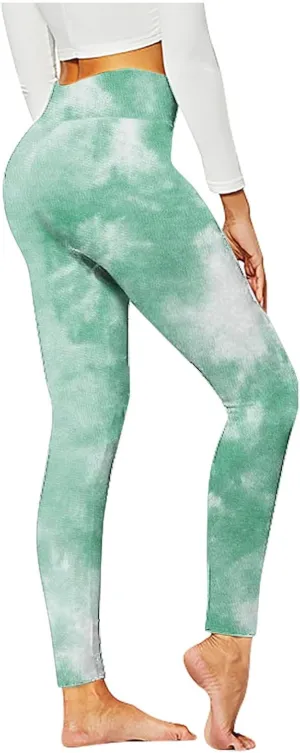 BZGTZT Tie Dye Hidden Scrunch Leggings for Women Tummy Control Butt Lifting Yoga Pants High Waist Compression Workout Tight