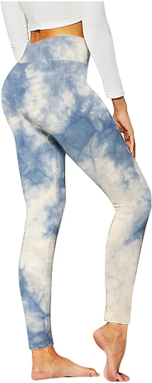 BZGTZT Tie Dye Seamless Leggings for Women Stretch High Waist Workout Yoga Pants Scrunch Butt Lifting Compression Tights