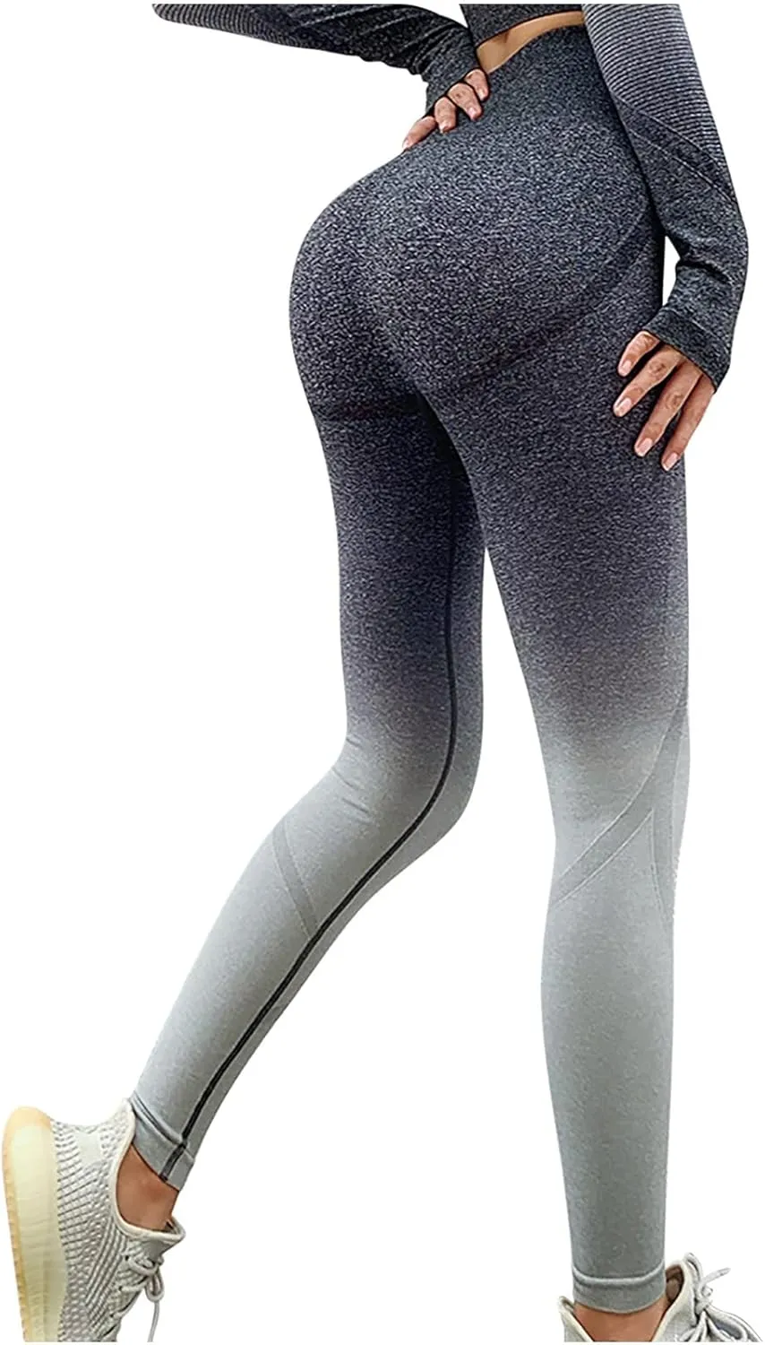 BZGTZT Women Gradient Hidden Scrunch Leggings Tummy Control Butt Lifting Yoga Pants High Waist Compression Workout Tight