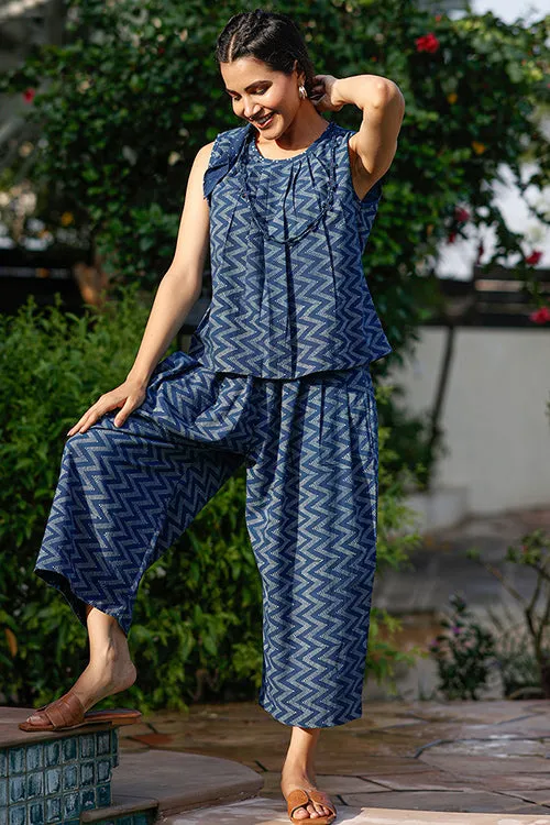 Dharan "Nova Pants" Indigo Block Printed Pants