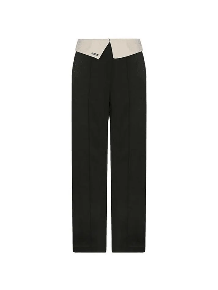 Fold Over Waist Trendy Y2K Straight Leg Pants