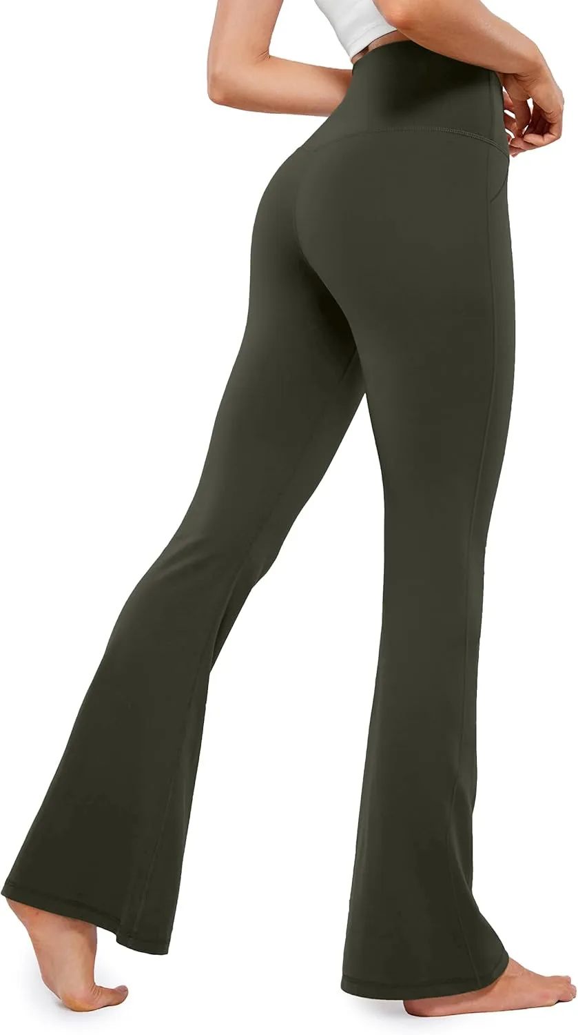 JADD Womens Flare Yoga Pants with Pockets Crossover High Waisted Bootcut Flare Leggings Tummy Control Workout Dress Pants