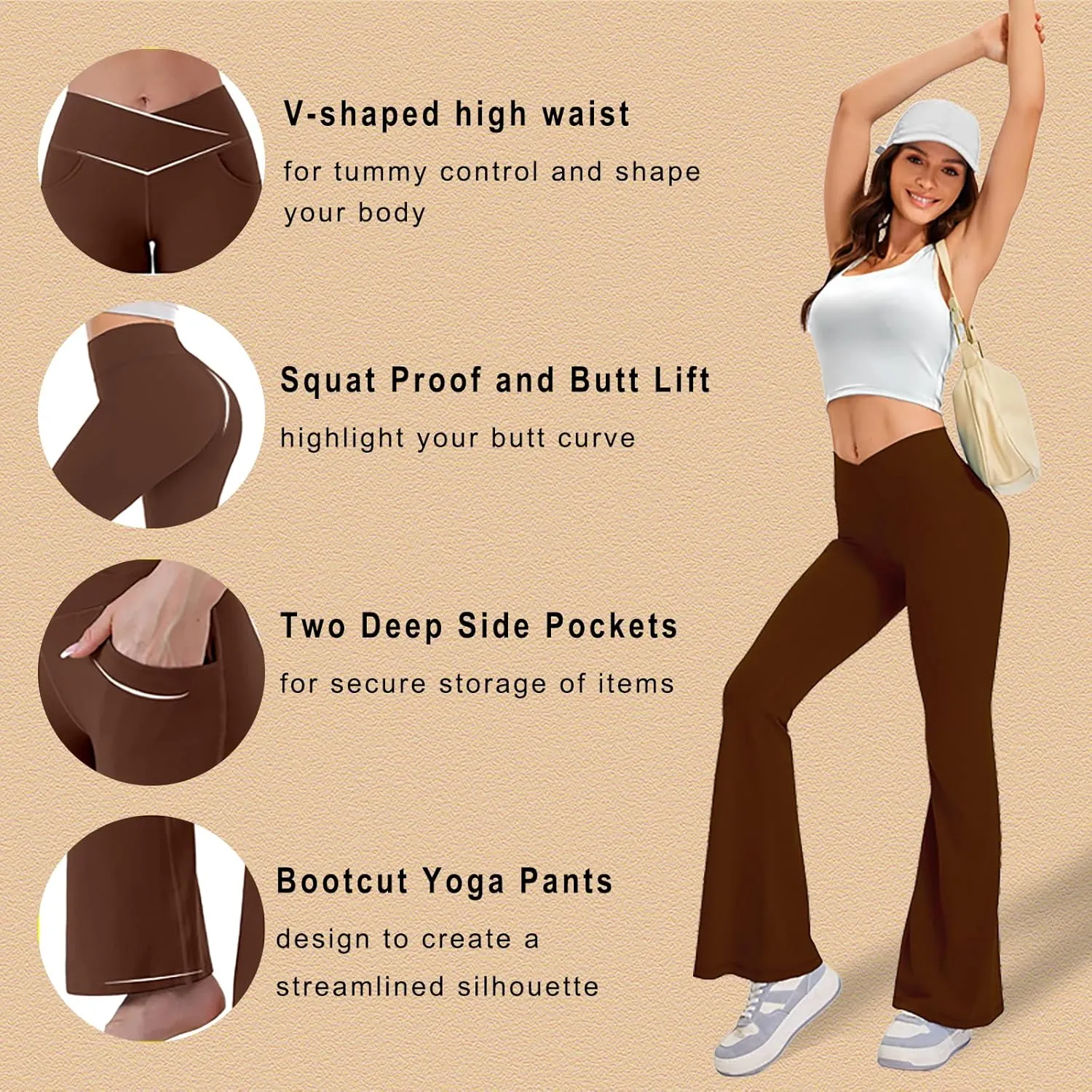 JADD Womens Flare Yoga Pants with Pockets Crossover High Waisted Bootcut Flare Leggings Tummy Control Workout Dress Pants