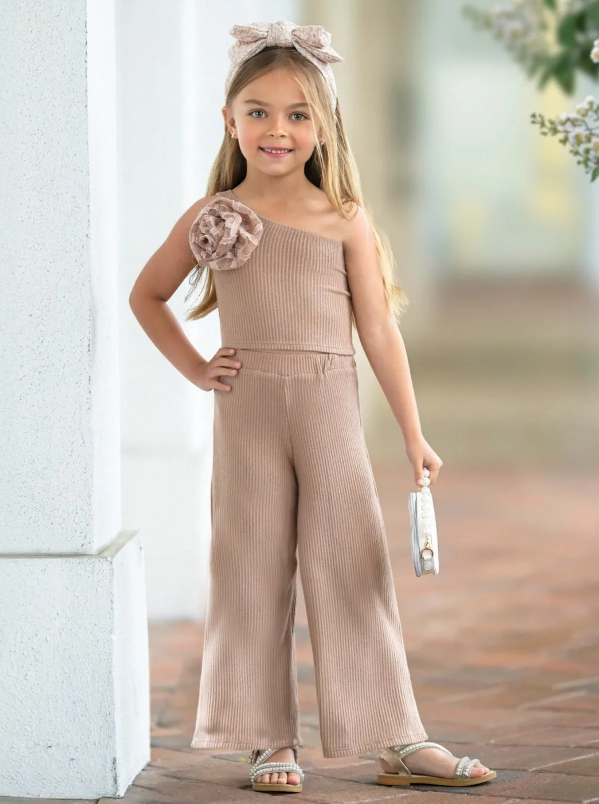Keep It Neutral One Shoulder Beige Palazzo Pants Set