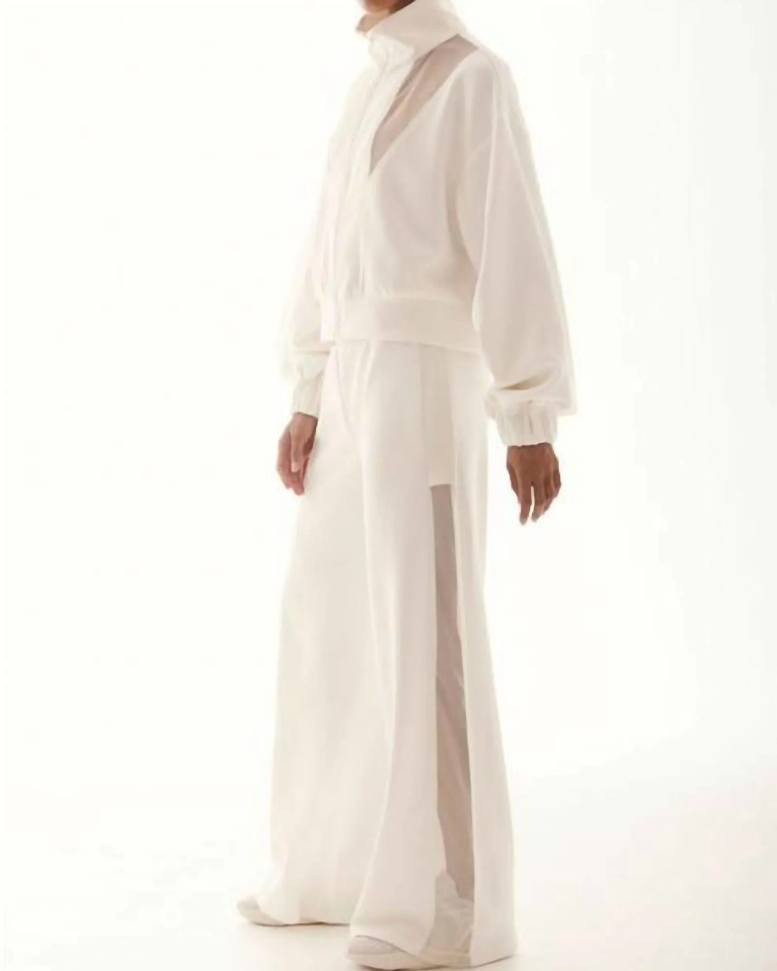 Kenzie Mesh Stripe Wide Leg Pant in Cream | Cream