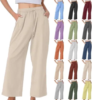 Linen Pants Women Petite Casual Loose High Waist Beach Pants 2025 Summer Lightweight Boho Drawstring Flowly Trousers