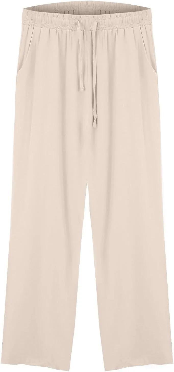 Linen Pants Women Petite Casual Loose High Waist Beach Pants 2025 Summer Lightweight Boho Drawstring Flowly Trousers