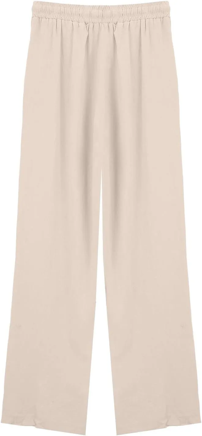 Linen Pants Women Petite Casual Loose High Waist Beach Pants 2025 Summer Lightweight Boho Drawstring Flowly Trousers