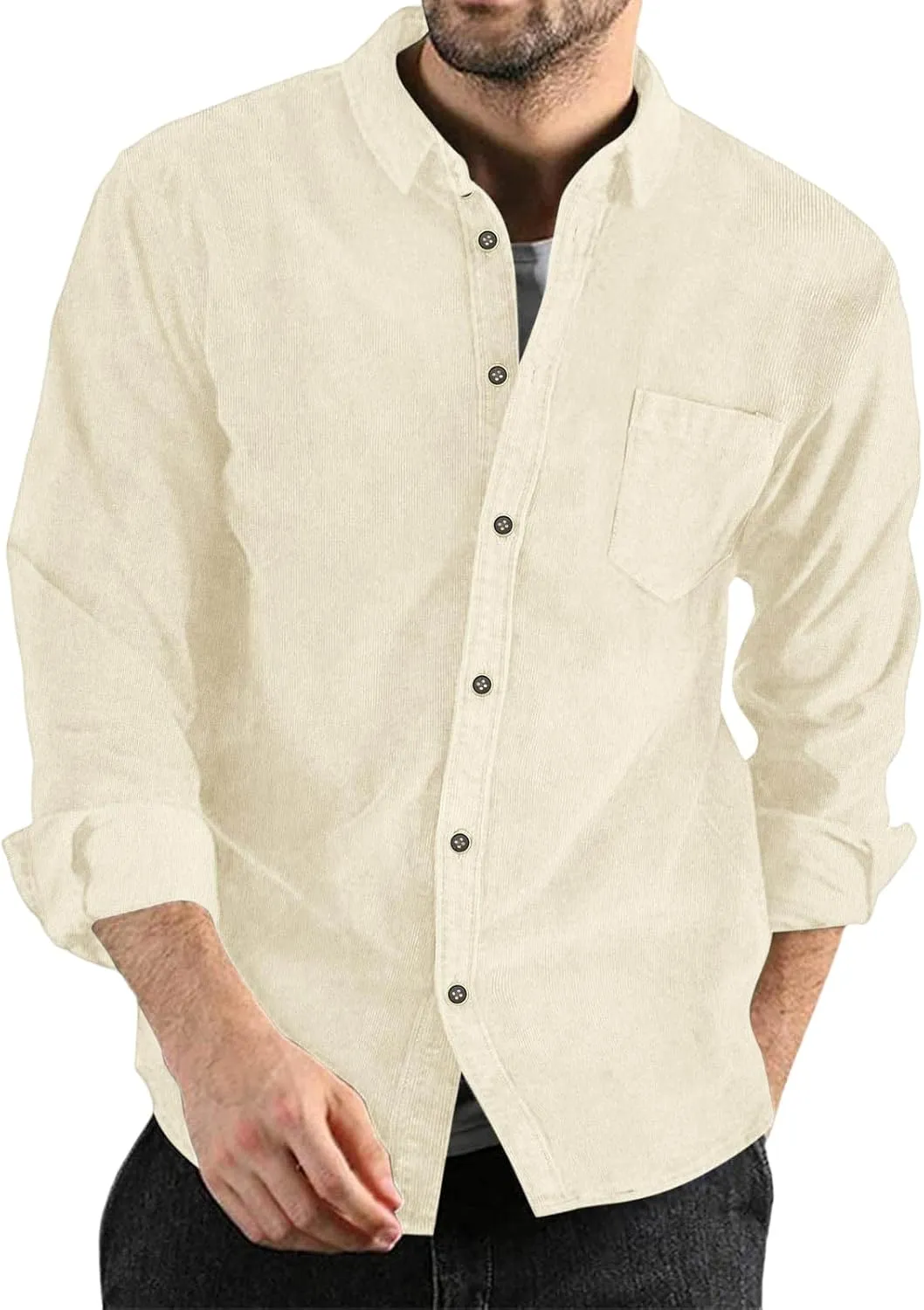Long Sleeve Shirts for Men Solid Button Down Jackets Classic Slim Fit Cardigan Lightweight Golf Shirt for Daily