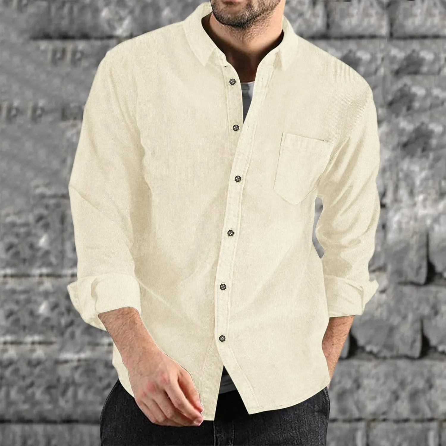 Long Sleeve Shirts for Men Solid Button Down Jackets Classic Slim Fit Cardigan Lightweight Golf Shirt for Daily