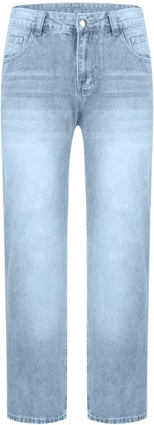 Men's Washed Denim Pants Casual Low Rise Jeans Traight Leg Jeans Pant Classy Work Pants Comfortable Loose Trousers