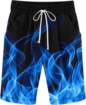 Print Shorts for Men Elastic Waist Drawstring Cotton Short Summer Casual Athletic Running Pants with Pockets
