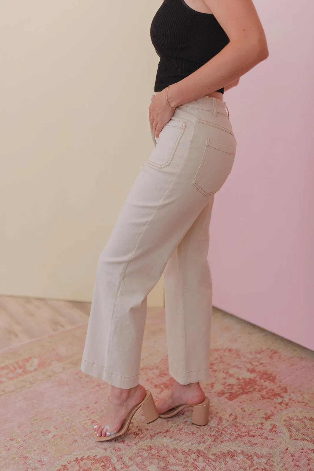 Sunkissed Stroll Ivory Twill Crop Pants