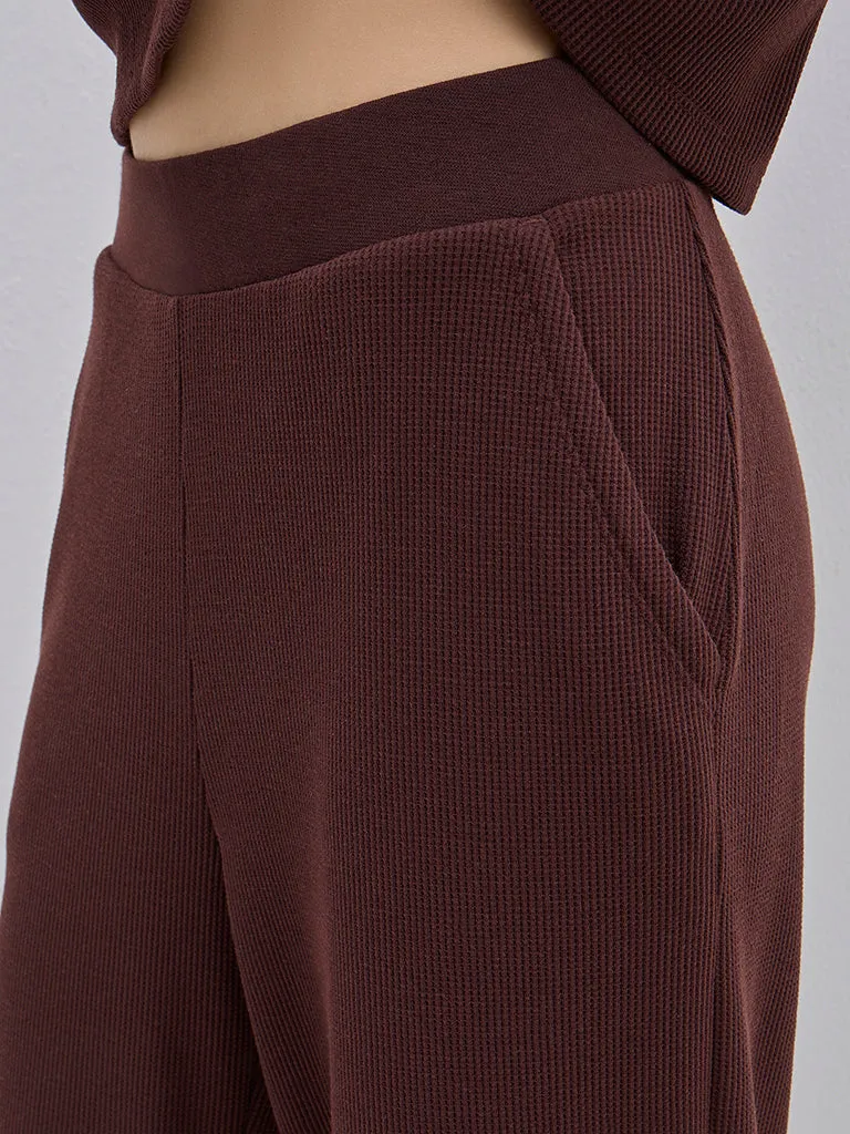 Superstar Brown Waffle-Textured Wide-Leg Pants