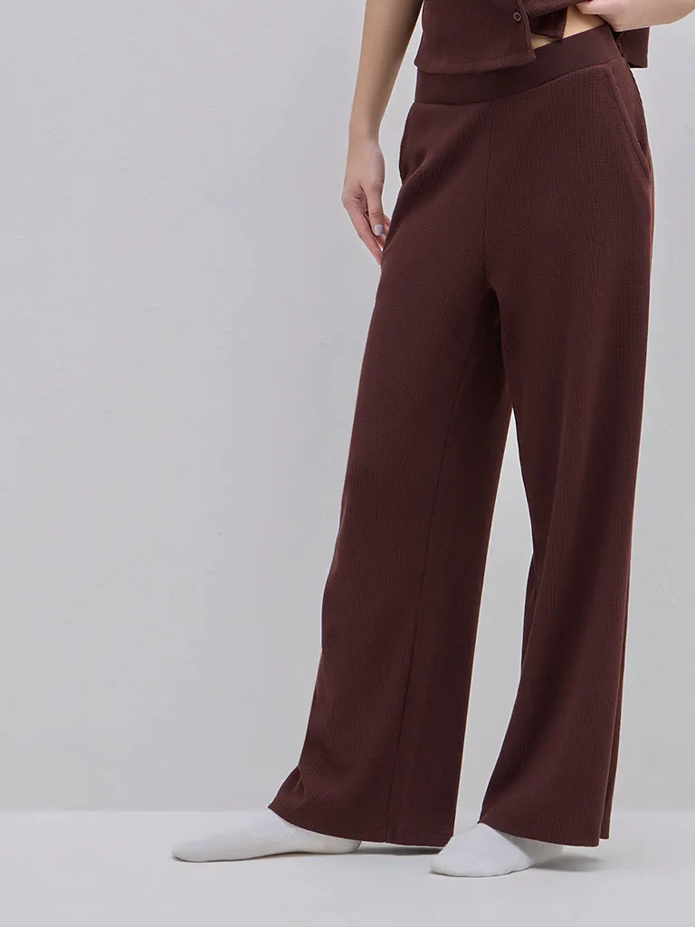 Superstar Brown Waffle-Textured Wide-Leg Pants