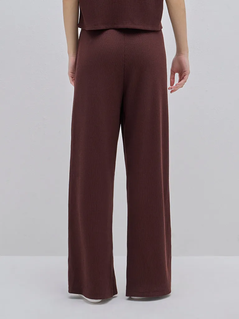 Superstar Brown Waffle-Textured Wide-Leg Pants