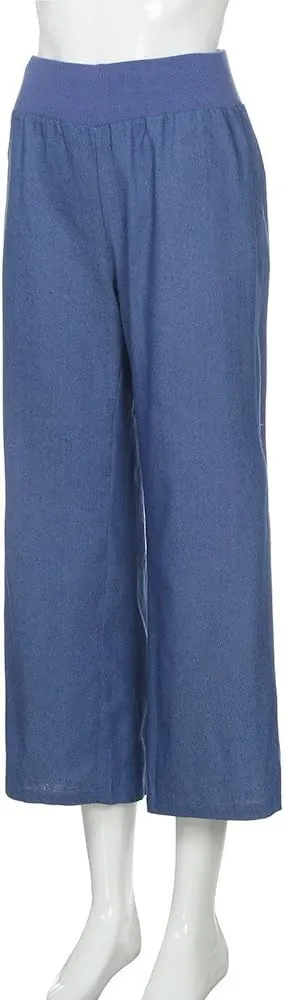 Women's Wide Leg Pants Elastic High Waisted Yoga Pant Casual Loose Fit Flowy Palazzo Pants Denim Jeans Loungewear
