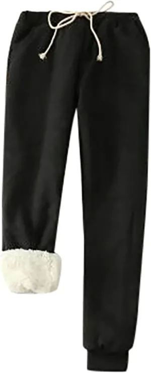 Womens Winter Warm Fleece Joggers Pants Sherpa Lined Athletic Active Sweatpants Winter Warm Casual Lounge Trousers